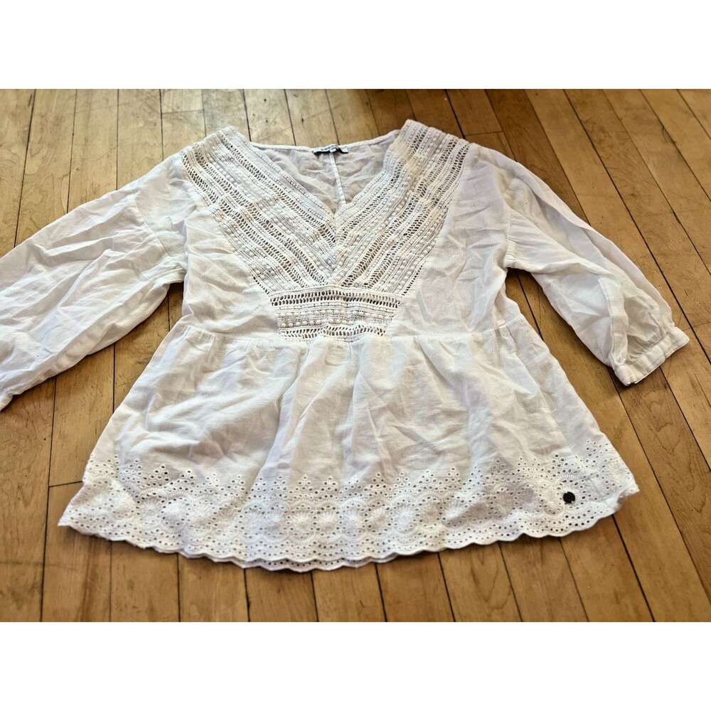 Bonobos Womens Size Small S White Cotton Peasant Tunic Boho Top Crochet